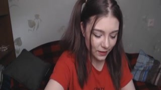 Lovely brunette teen demonstrates deepthroat skills