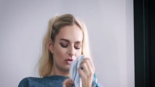 Stunning blonde lady is masturbating in a bathroom