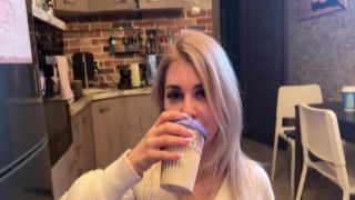 Youthful blond housewife takes large dick in her mouth and pussy little fuck